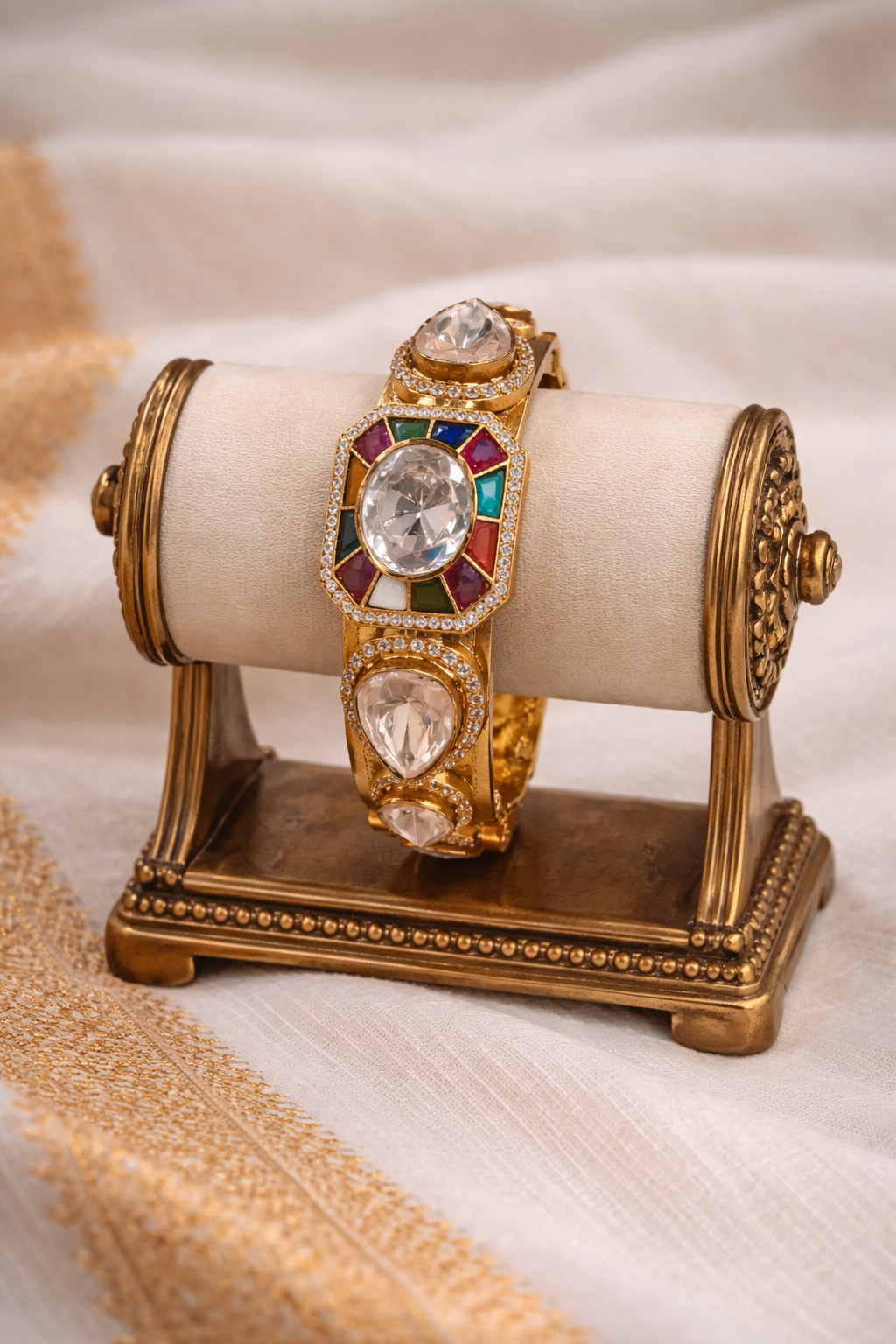 Navratna Mossonite Bangle Bracelet