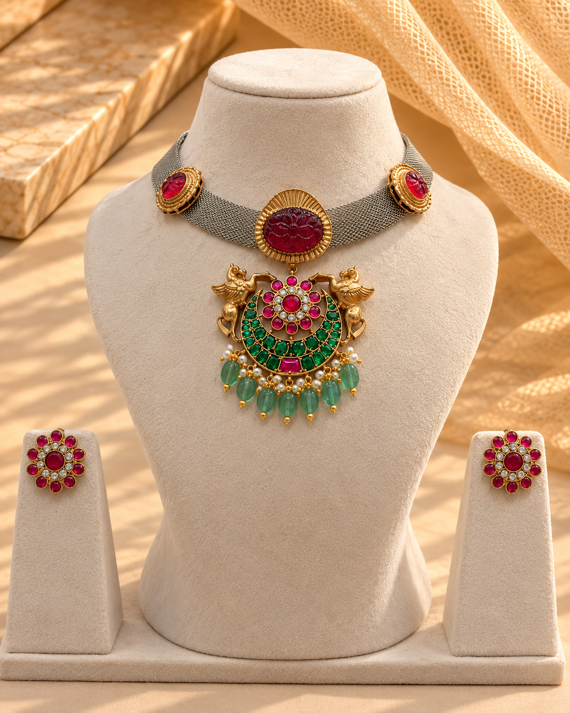 Sabyasachi Jadau Dual Tone Chokers Necklace Set-NK2296