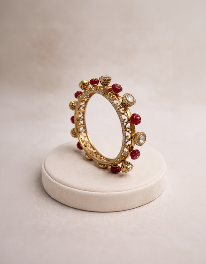 Emerald Floral Kundan Gold Bracelet — Adjustable Statement Kada-G352700