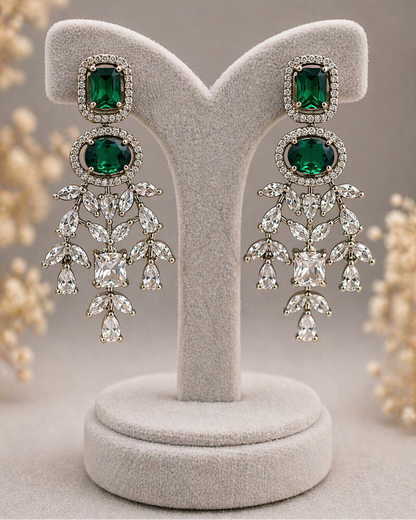 Victorian Emerald & Diamond Replica Statement Necklace Set-G353800