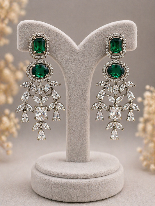 Victorian Emerald & Diamond Replica Statement Necklace Set-G353800