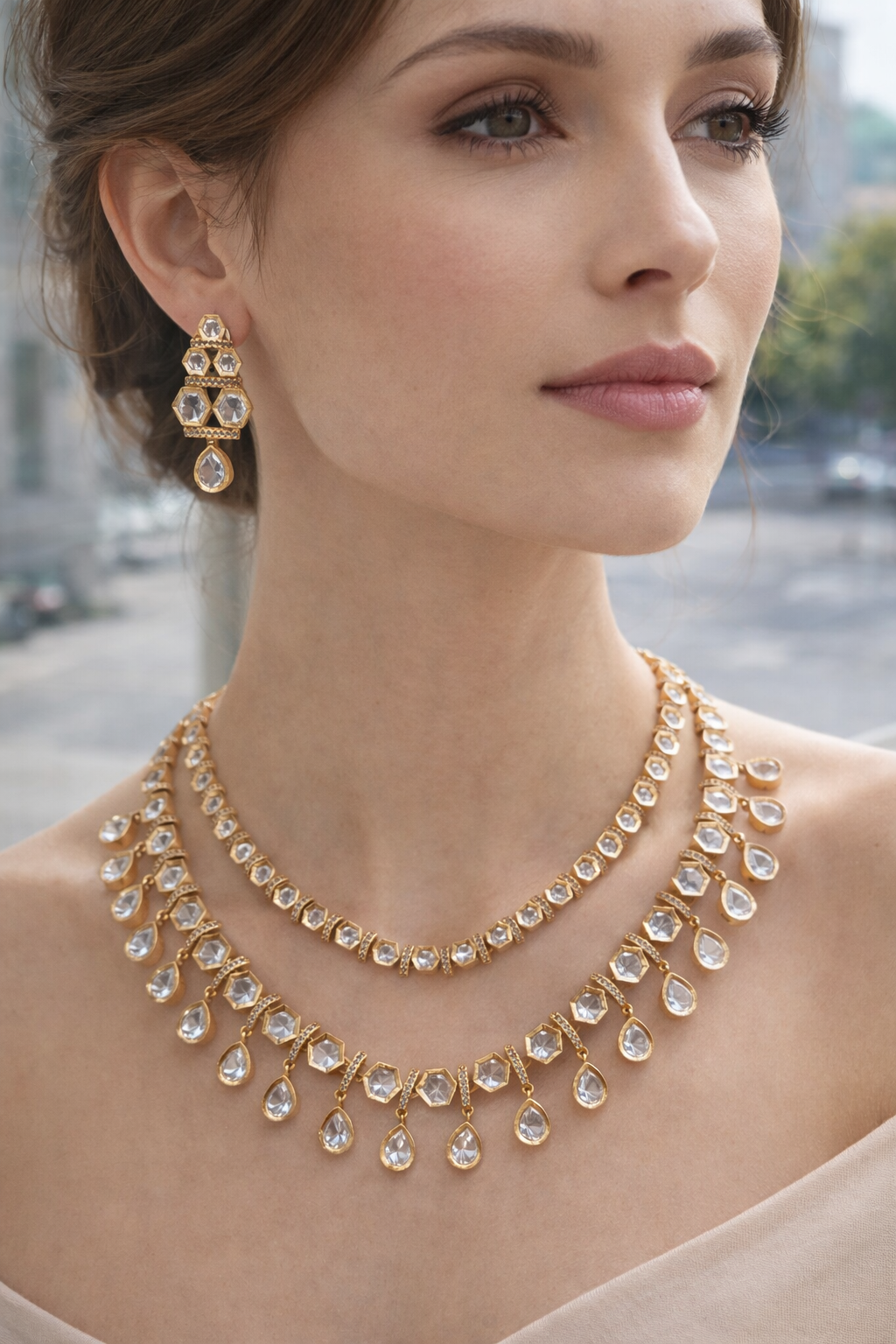 Antique Tone Mossonite Necklace Set