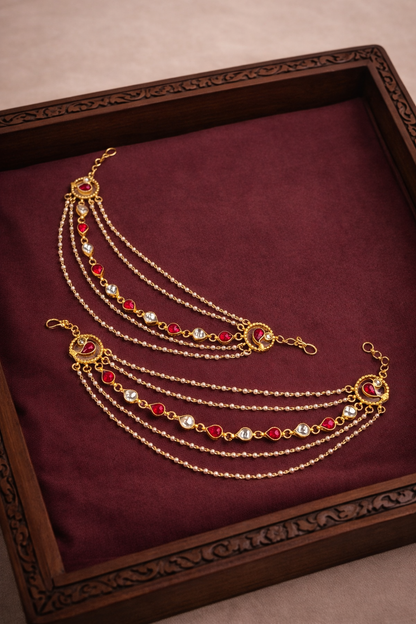 Red Jadatar gold balls Hanging Earchain