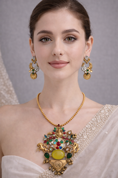 Fusion Gold-Toned Ganesha Pendant Set-G353400