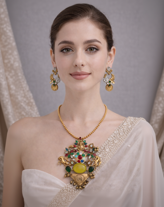 Fusion Gold-Toned Ganesha Pendant Set-G353400