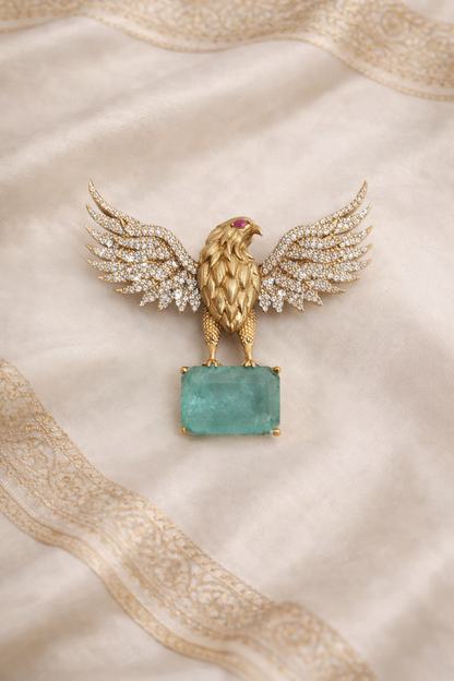 Eagle Diamond Emerald Brooch-G351400