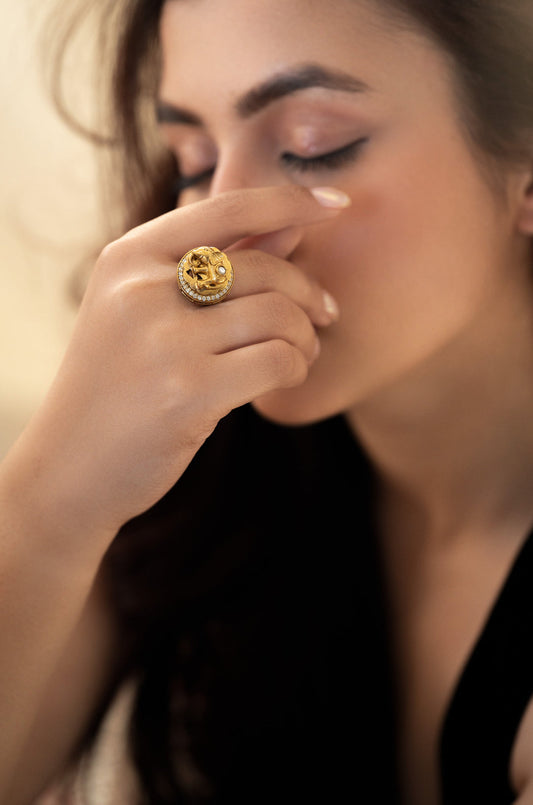 elephant motif Gold plated Mossainte Ring