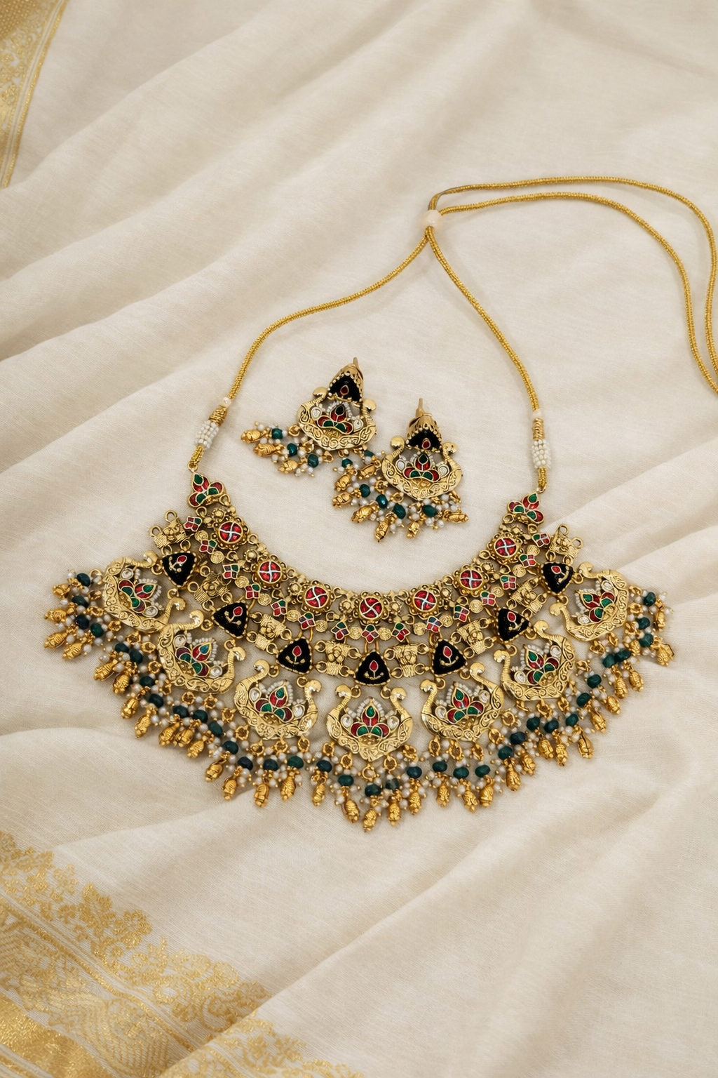 Gold-Plated Heritage Green Onyx Necklace Set