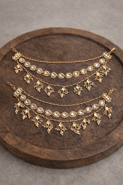 Gold-Toned Kundan & Pearl Ear Chains(Set of 2)