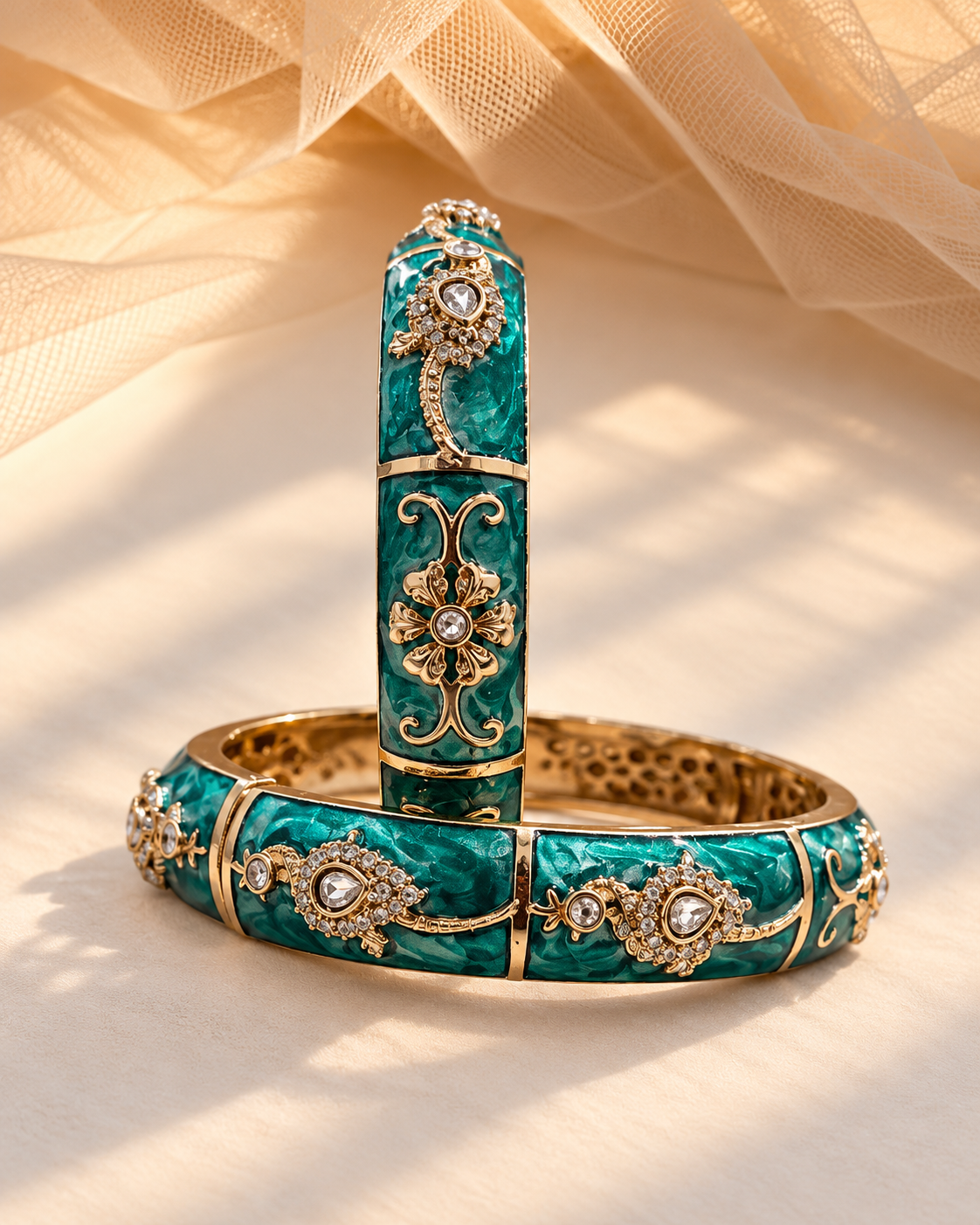 Aura Green Emrald Statement Bangles(Set of 2)-BGL2295