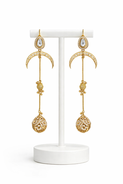 Gold-Plated Mossainte Long Kashmiri Earrings