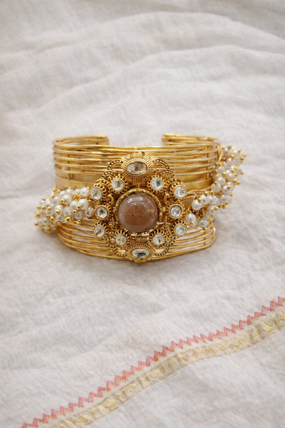 Gold-Toned Kada Bangle with Mossonite Stone