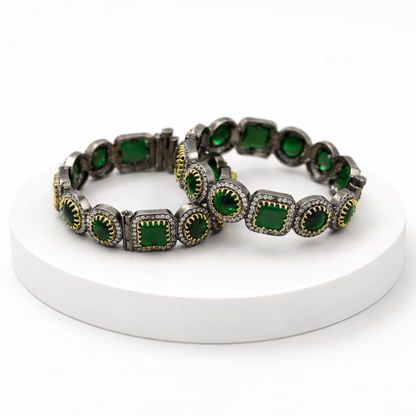Victorian Emerald & American Diamond Bangles (Set of 2)