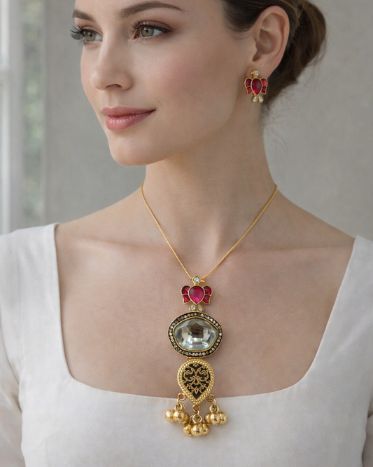 Pachi Kundan Pendant Chain with Matching Studs-G352500