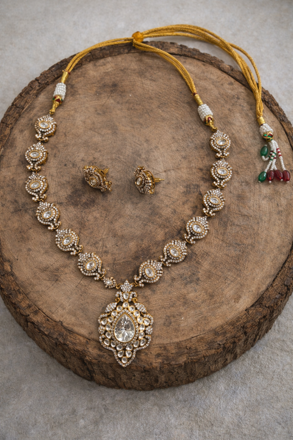 Long Kundan & American Diamond Necklace Set