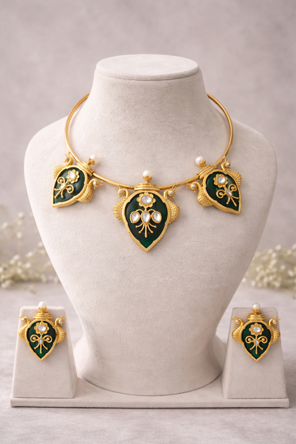 Fusion Emerald Green Enamel Hasli Necklace Set-G352100