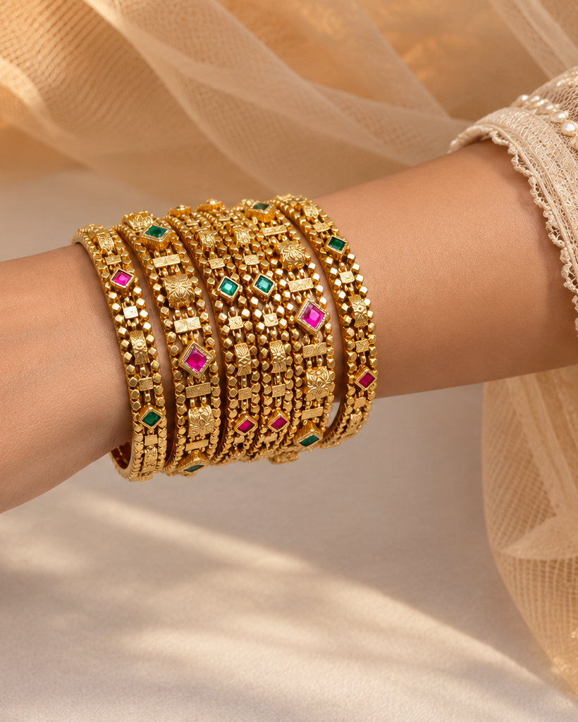 Gold plated Chandan Bangles(Set of 6)-02151
