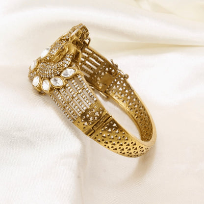 Peacock Polki & Moissanite Gold-Plated Cuff Bracelet