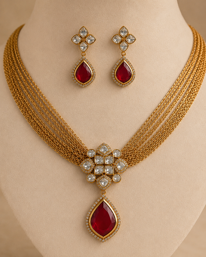 Ruby & Uncut Polki Necklace Set-G755000