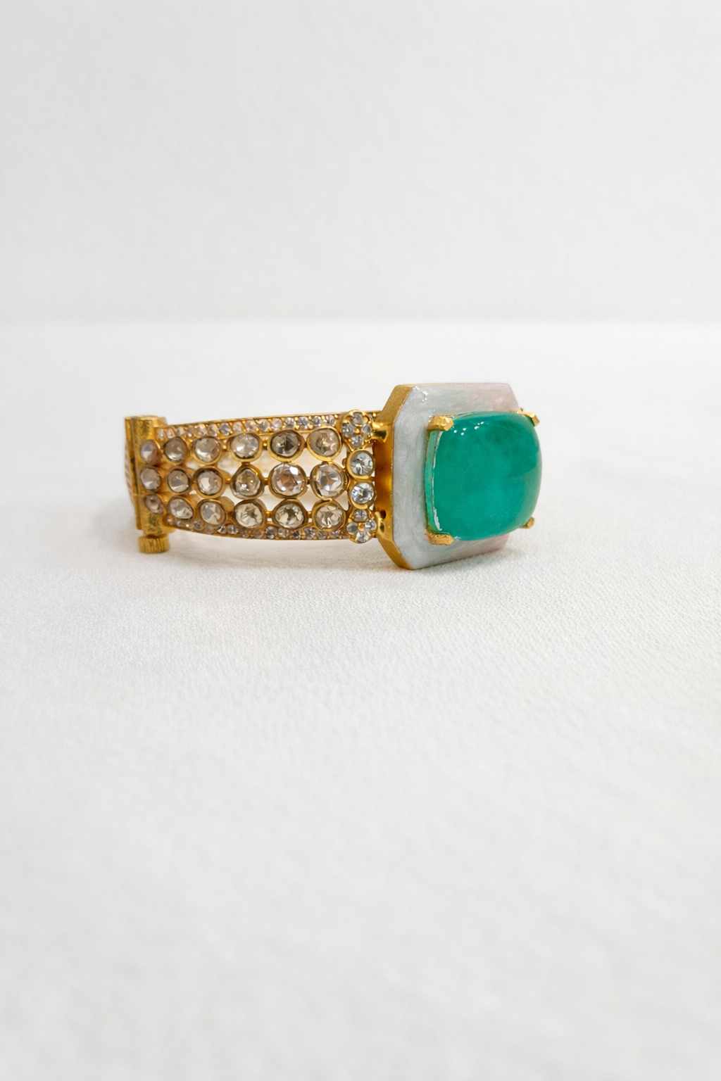 Zamrud Green Stone Kundan Mossonite Cuff Bracelet