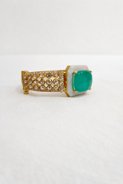 Zamrud Green Stone Kundan Mossonite Cuff Bracelet