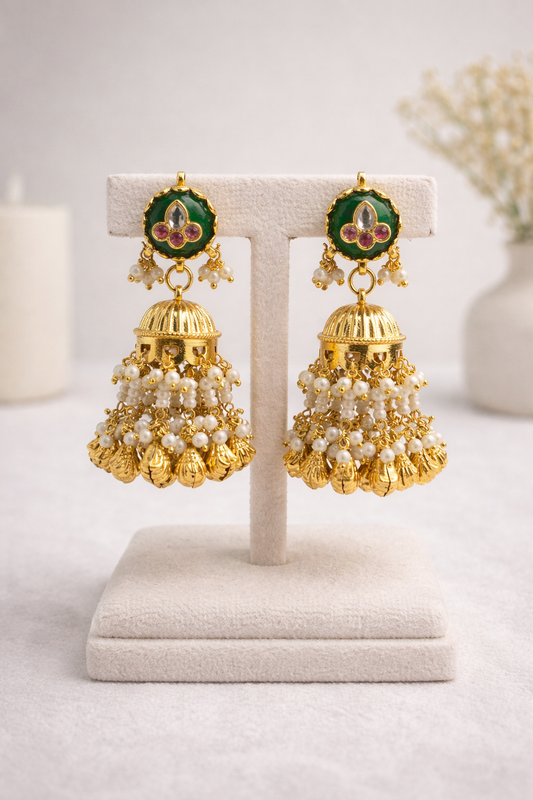 Jadau Kundan & Emerald Pearl Choker Set-G354300