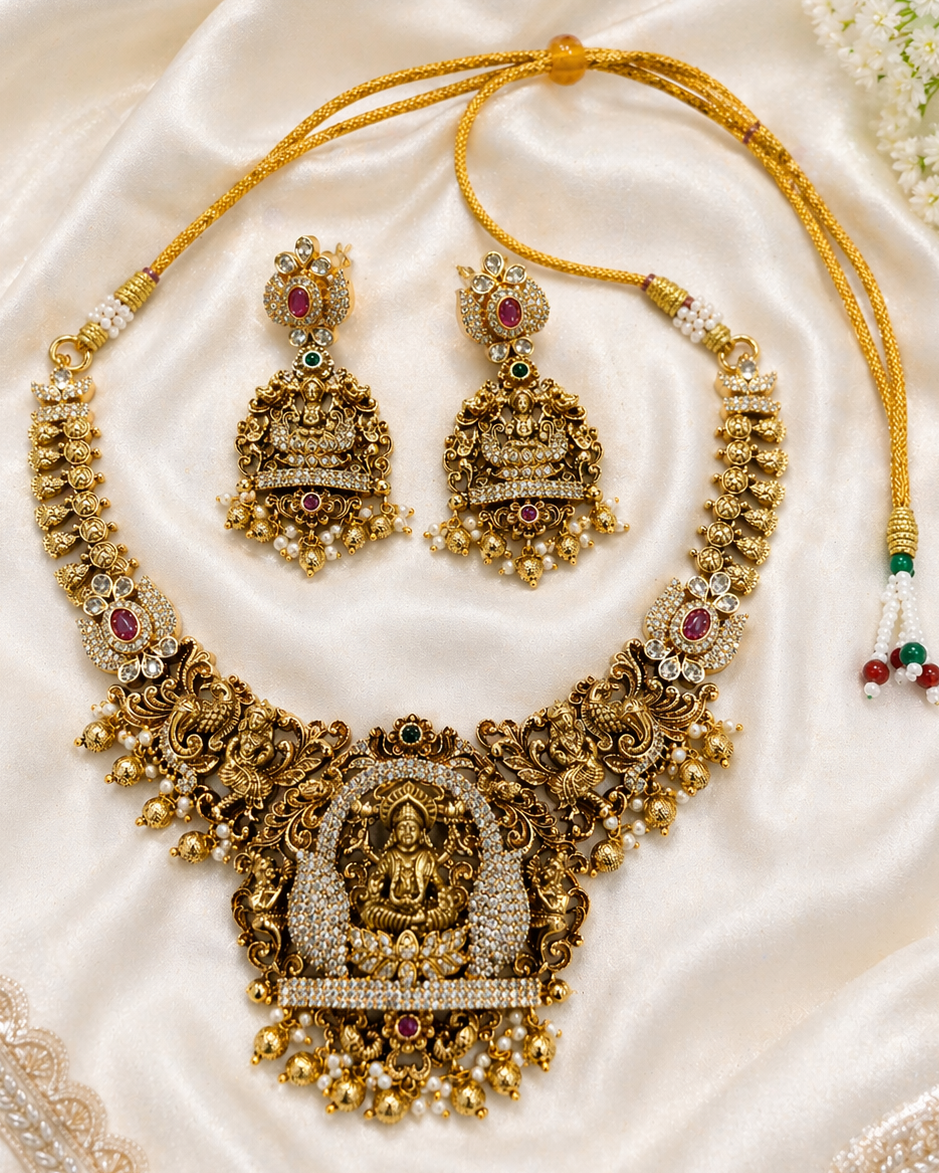 Antique Gold Lakshmi Temple Necklace Set-G353300