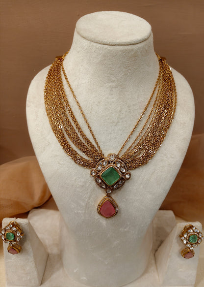 Moissanite Meant-Pink Necklace Set-G754800