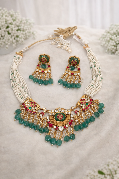 Vaani Pearl Antique Designer Necklace Set