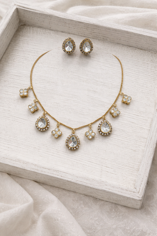 Moissanite Kundan Charm Necklace Set-G351800