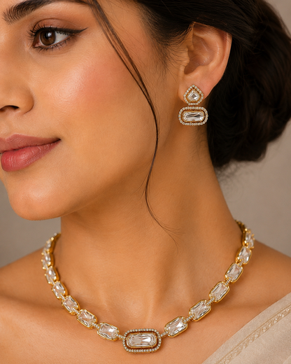 Moissanite Gold-Tone Necklace Set-G422900