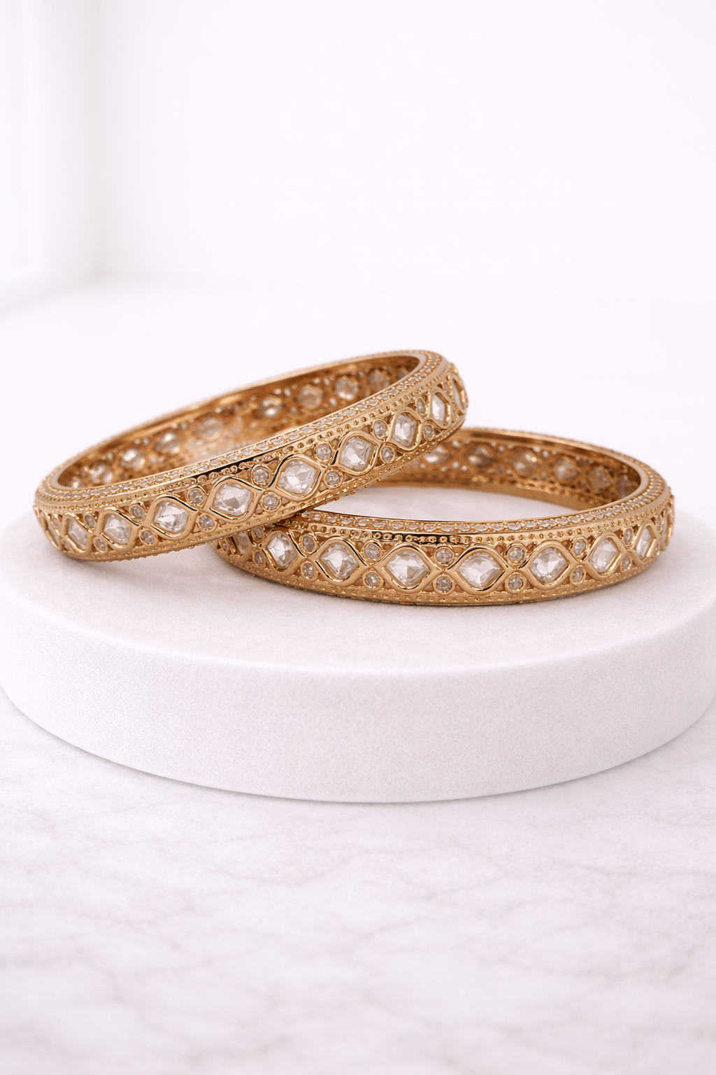 Gold-Plated Kundan Polki Bangle Set