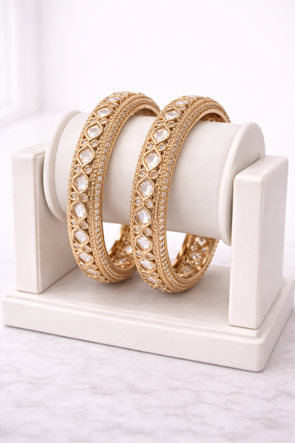 Gold-Plated Kundan Polki Bangle Set