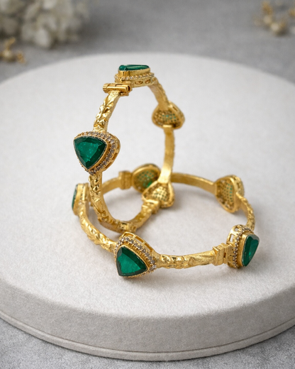 Emerald Green Stone & Gold Plated Bangles(Set of 2)-G357100
