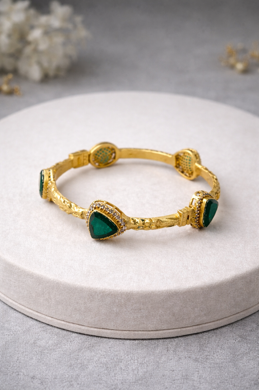 Emerald Green Stone & Gold Plated Bracelet (Set of 1)-G353400