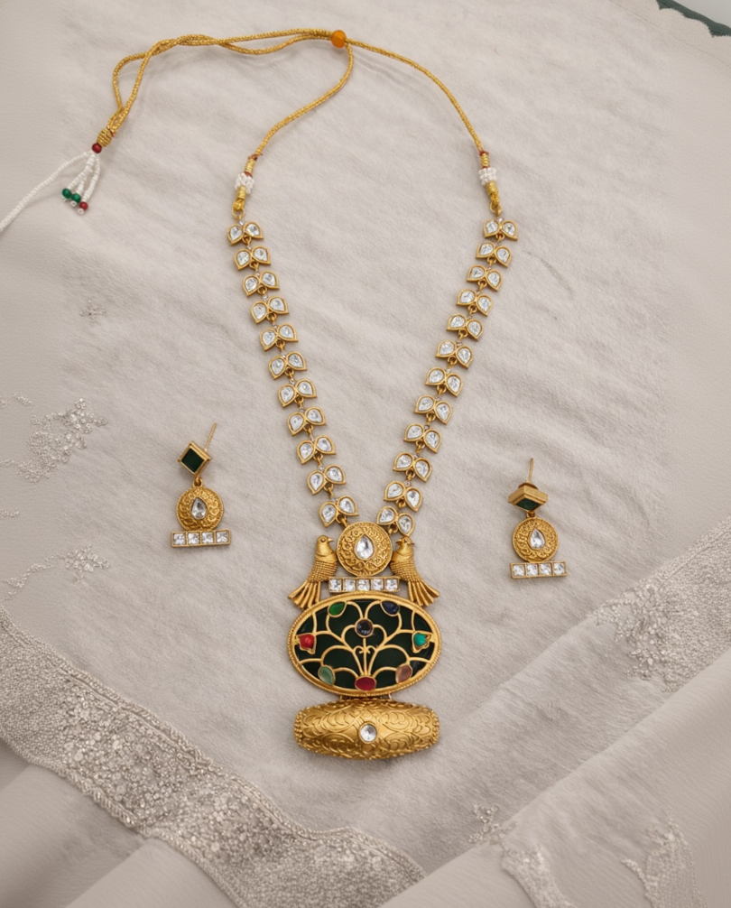 Vintage-Fusion Kundan Polki Necklace Set-G351700