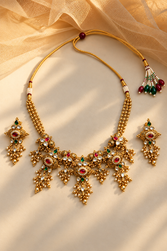 Multi Dodi Jadau Fusion Necklace-NK0150