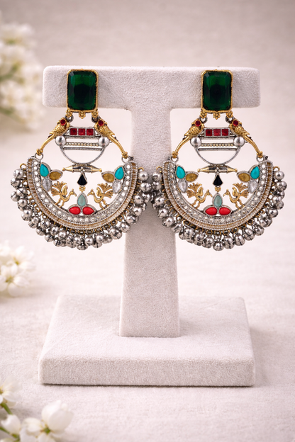 Oxidized Silver Navratri special Blue Stone Necklace Set-G353800