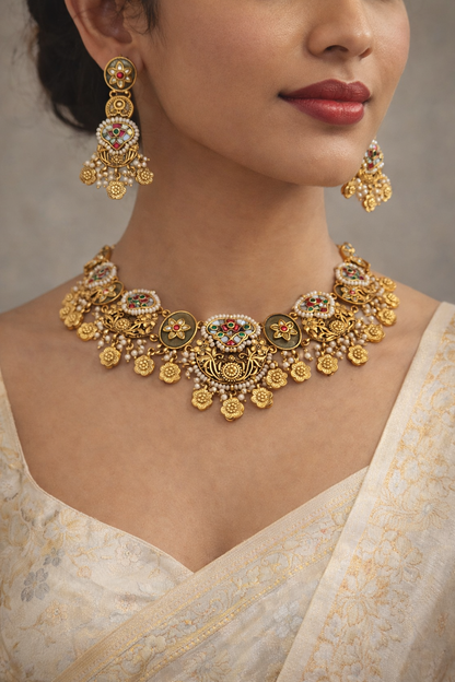 Handcrafted Luxury Kundan Polki Jewellery Set - Perfect for Weddings