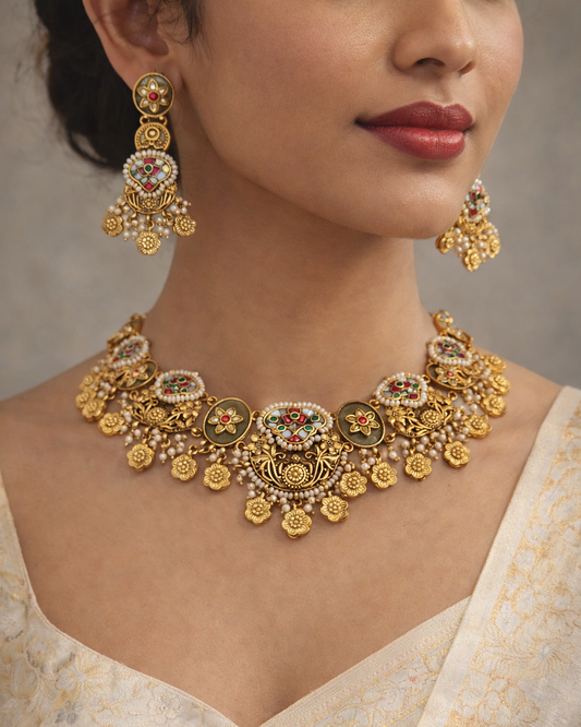 Handcrafted Luxury Kundan Polki Jewellery Set - Perfect for Weddings-G3511400