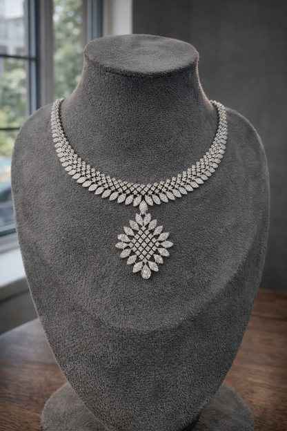 American Diamond & Zircon Silver-Plated Necklace