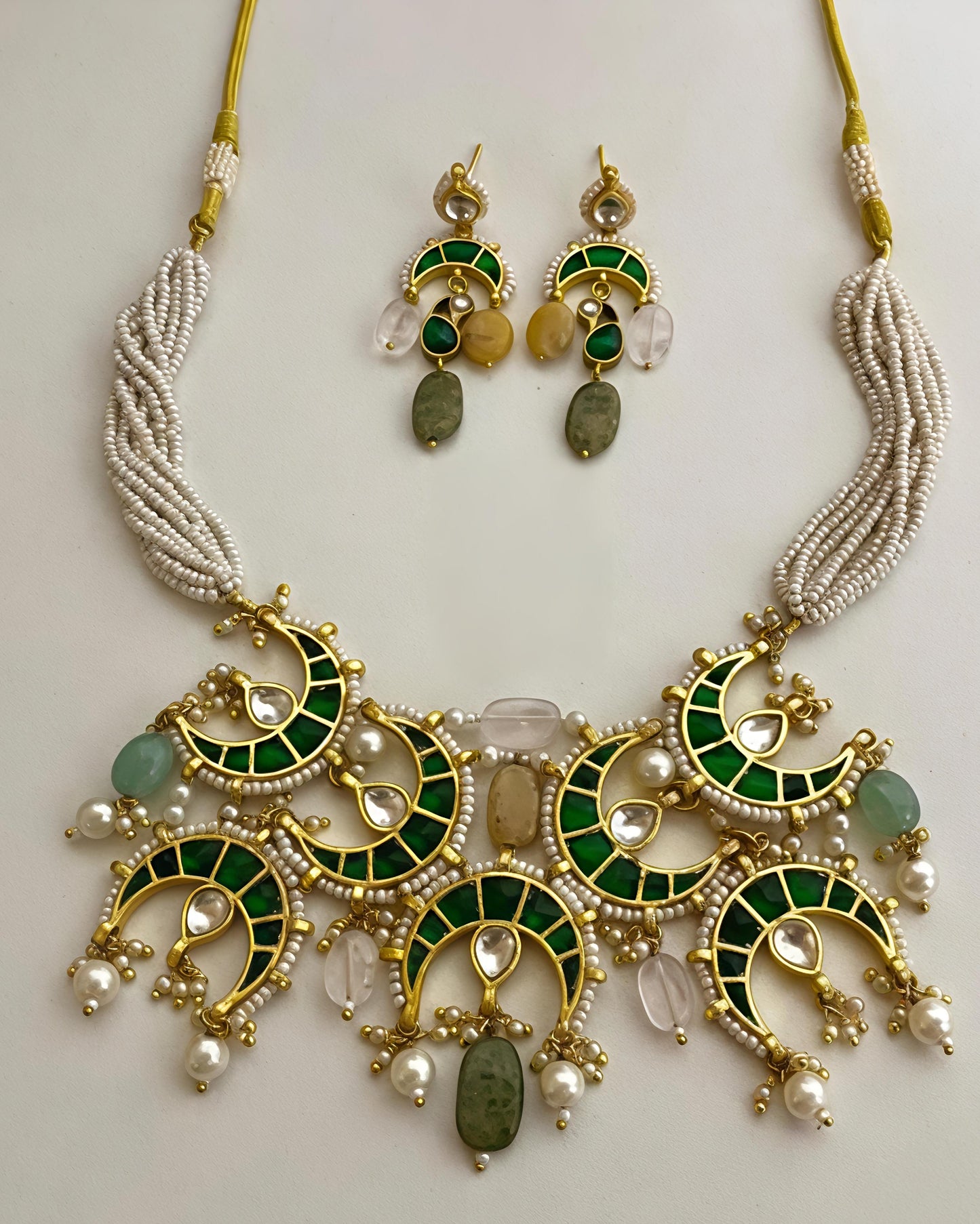 The Hira Emerald Crescent Necklace Set-G356300