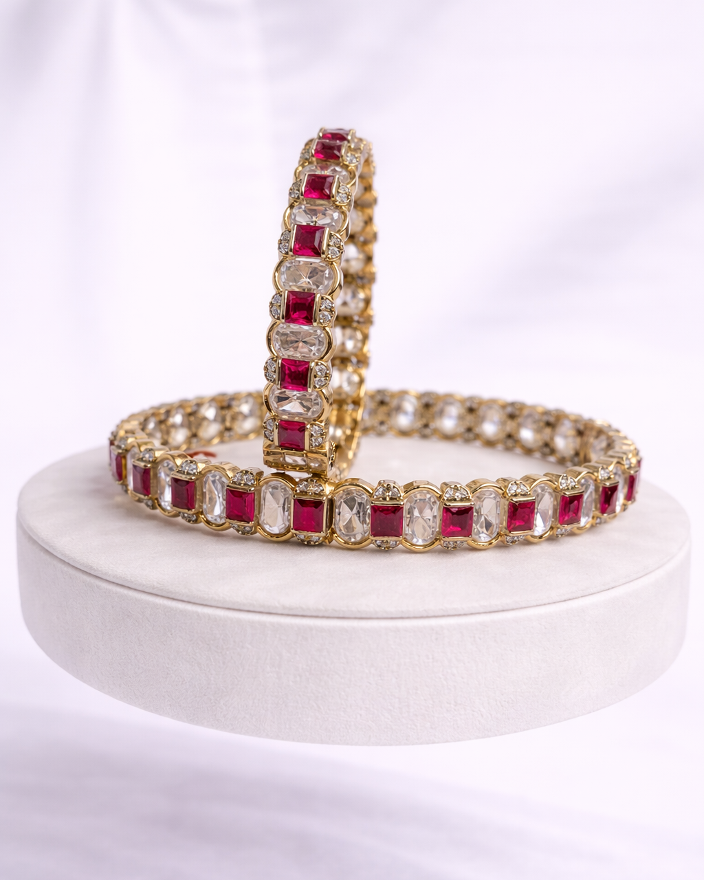 Ruby & Clear Stone Gold-Plated Bangle Set(Set of 2)-G354100