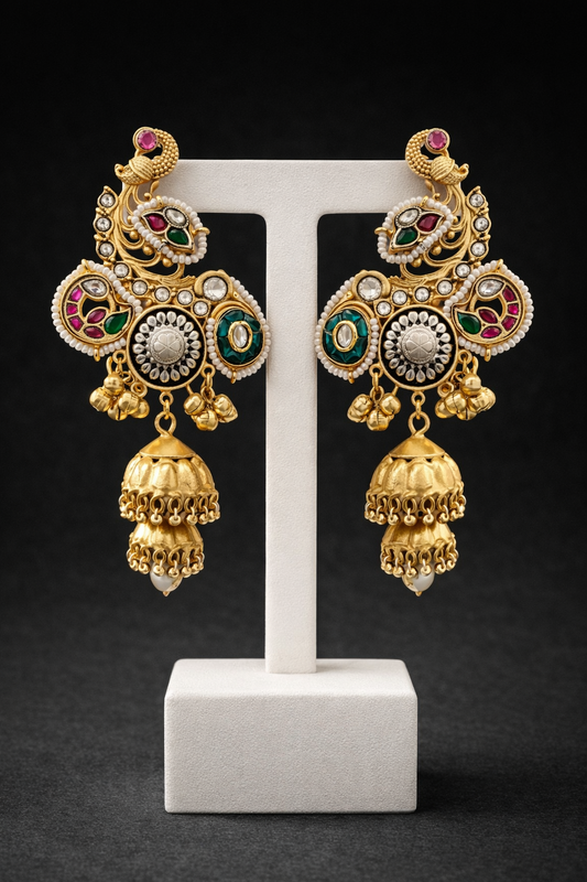 Gold Peacock Kundan Jhumka Ear Cuffs-G352100