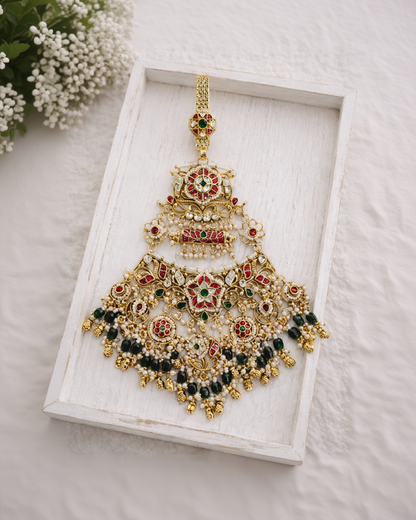 Gold-Plated Heritage Jadau Kundan Passa/Jhoomar/Juda-G357700