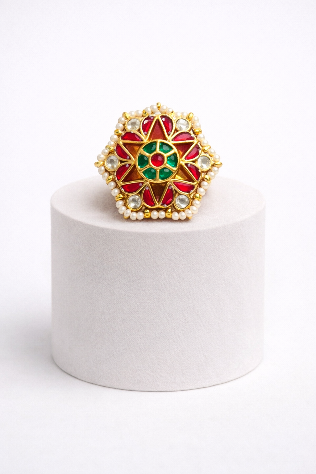 Traditional Floral Kundan Cocktail Ring