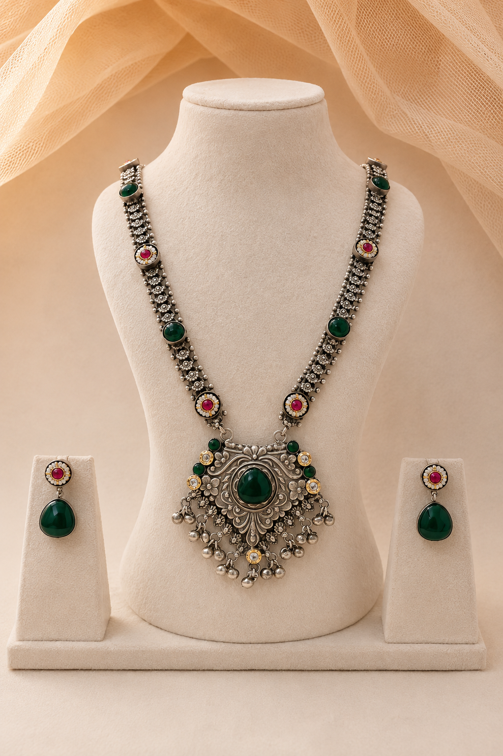 German Silver Long Necklace Set-G353000