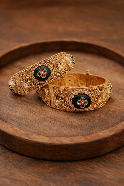 Green Onyx Heritage Bangles(Set of 2)