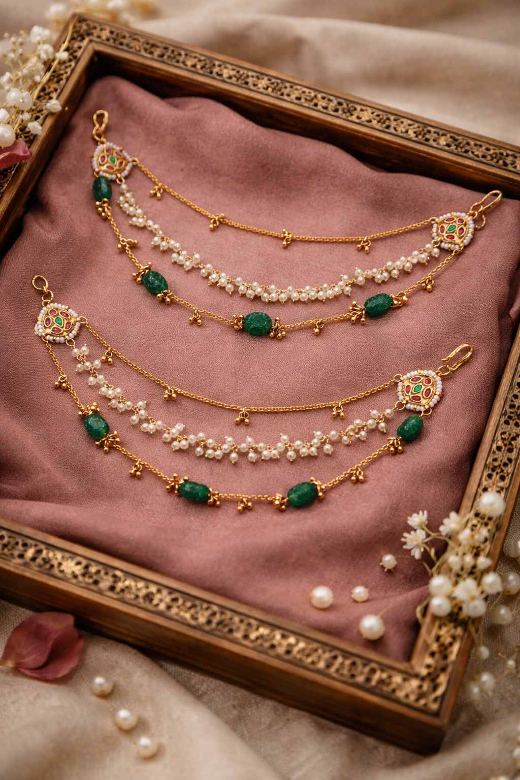 Green Onyx Bead and Peral Hanging Earchain