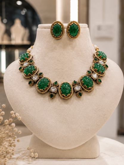 Emerald Green Choker Necklace Set-G762800